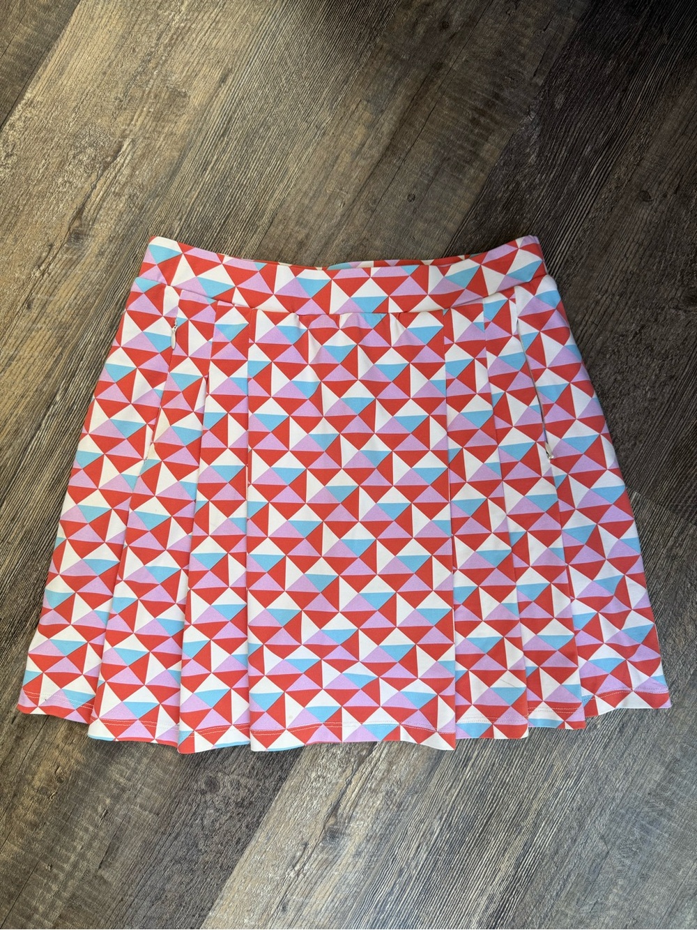 J. McLaughlin Coral and Light Blue Geometric Skater Skirt